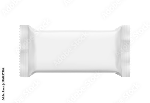Realistic flow packaging mockup for bars, candies, waffles. Front and back views. Vector illustration on white background. Easy to use for presentation your product, idea, design. EPS10.