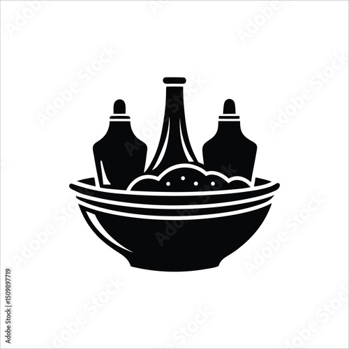 Bowl with sauces isolated silhouette logo vector illustration isolated on white background
