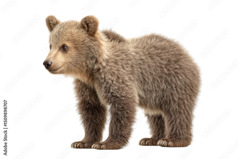 Fototapeta premium PNG Fluffy brown bear cub standing on white background
