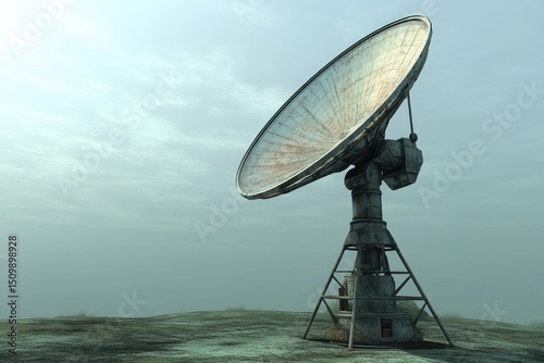 Rusty radio dish in mist