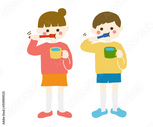 歯みがきする子供たち