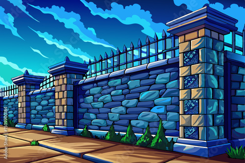 brick and stone wall fence illustration texture Architectural outline Drawings Vector cartoon