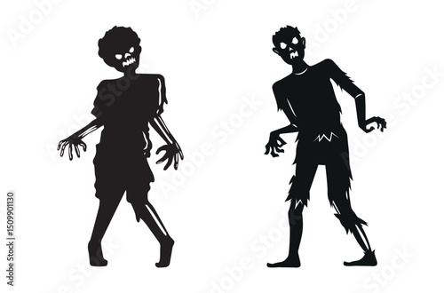 Silhouette set of zombie on white background