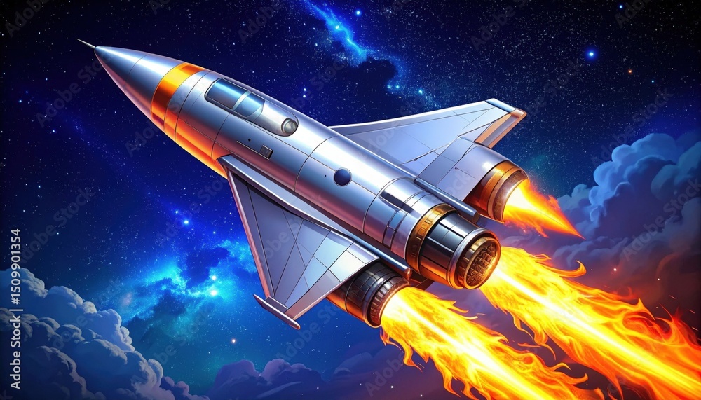Obraz premium Pixel Art Spaceship Rocket Launch in Night Space