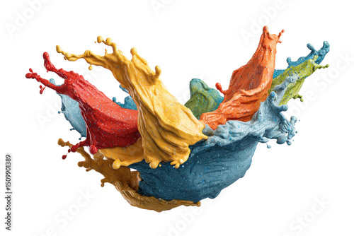 PNG Vibrant paint splash explosion featuring multicolored liquid shapes on black background
