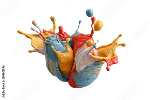PNG Colorful paint splash explosion: dynamic red, blue, yellow, and white liquid movement
