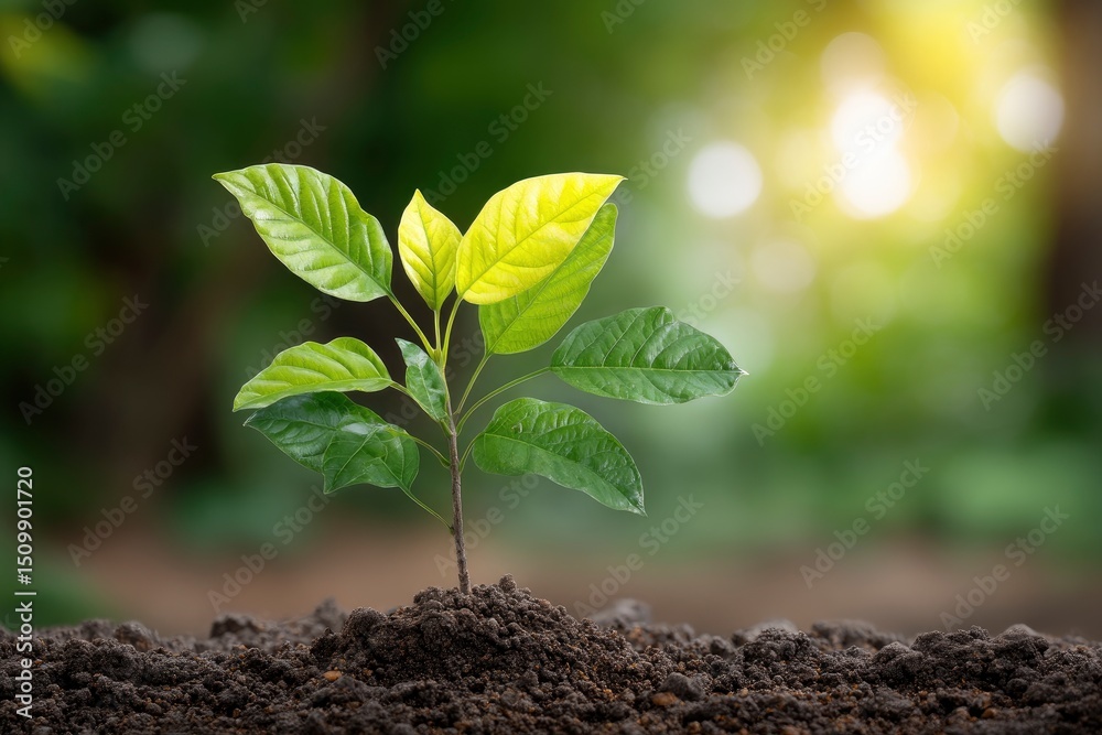 Fototapeta premium Young Sprout: A Vibrant, Hopeful New Life in Nature's Embrace