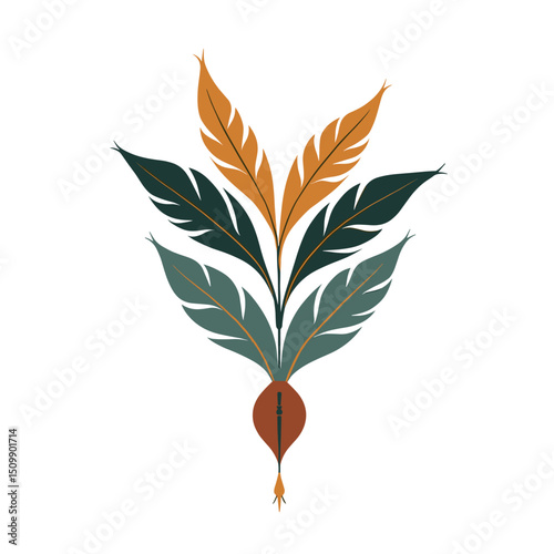 Elegant Feather Arrangement with Earthy Tones - A Stylized Vector Graphic for Design Elements