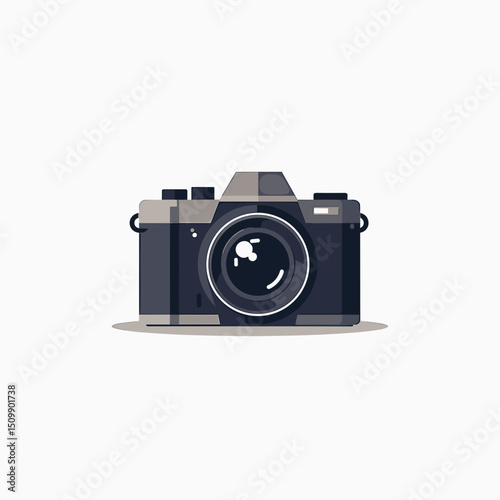 Flat Vector Illustration of a Classic Film Camera in Black and White for Photography Enthusiasts