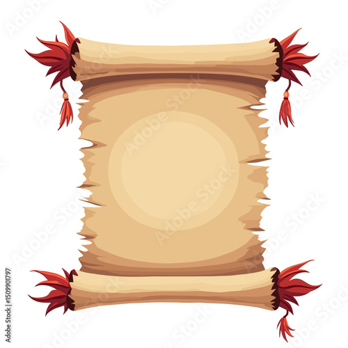 Ornate Scroll with Red Tassels Vector Illustration for Medieval Fantasy Game or Historical Document Design
