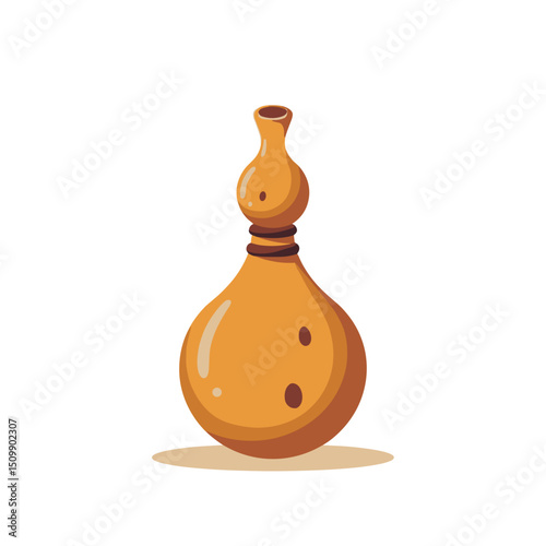 Stylized Calabash Gourd Illustration in Warm Brown Tones with Simple Shadows and Highlights