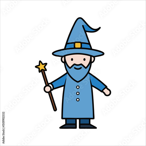hand drawn cartoon character magic wand logo vector illustration isolated on white background