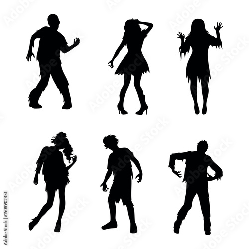 Silhouette set of zombie on white background