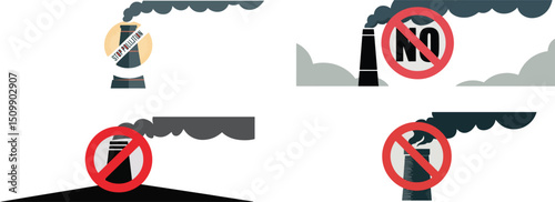 No Air Pollution VECTOR Icons Representing Industrial Emissions Prohibition