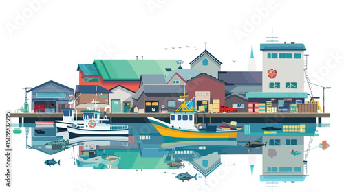 Hokkaido Seaport: Tranquil Coastal Station, Japan. Serene seascape, picturesque harbor views.       