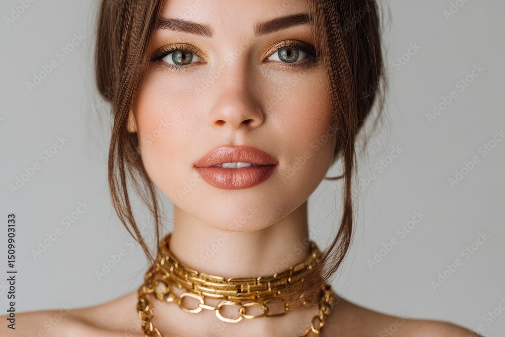Golden Elegance: A Woman's Portrait with Luxurious Jewelry Golden Elegance: A Woman's Portrait with Luxurious Jewelry