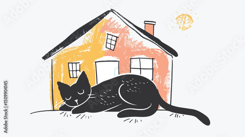 Cozy Cat Home: Purrfect Vector Sticker Design for Cat Lovers pet art nap cute meow warm soft tail   