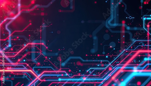 Futuristic Abstract Circuit Patterns in Red and Blue Light