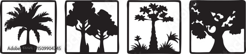 Iconic Botanical Diversity: A graphic array of diverse tree silhouettes, artfully composed to evoke the tranquility and strength of the natural world.