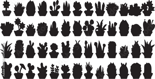 Cactus Silhouette Collection: A meticulously crafted collection of diverse cactus silhouettes, showcasing an array of shapes, sizes, and styles of these unique desert plants.