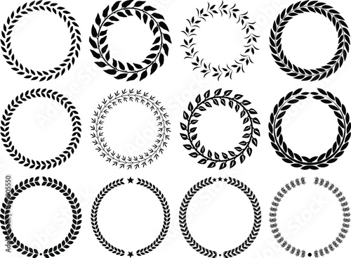  Elegant Leaf Wreath Vector Designs Set: Decorative Circular Frames.