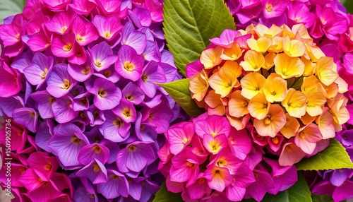 Vibrant hydrangea blooms & lush leaves, perfect for wedding stationery or textile designs,  spring,  background
