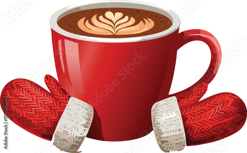 Hot Chocolate Mug with Cozy Mittens – Winter Warm Beverage Scene