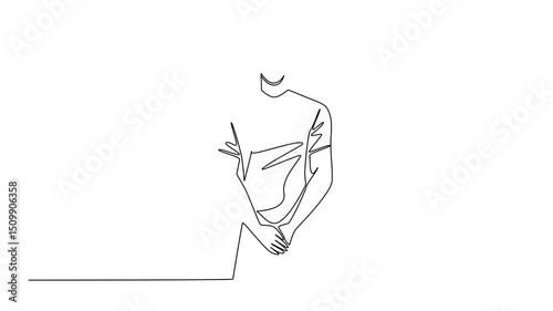Animation of continuous one line drawing man holds his vital parts with both hands. Having big addiction to cigarettes. Destructive habits. Bladder Cancer Awareness Day. Full length motion