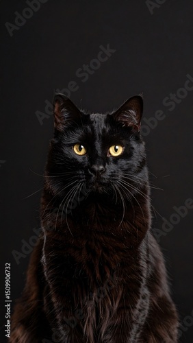 Majestic black cat portrait dark background studio shot