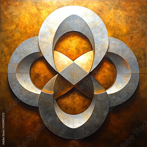 Abstract Geometric Pattern on a Textured Gold and Silver Background