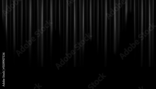 Vertical lines of Blurred curtain or fabric black wave. Luxury abstract background in isolated and copy space.
