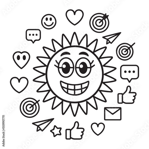 Happy Sun Social Icons Vector Fun, Positive Emoji And Media Symbols