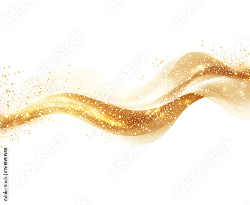 Abstract luxury glowing golden wave pattern with sparkling particles surrounding randomly, gold flowing energy with sparks and glitters particles, luxury abstract Gold Glitter Waves with Sparks.