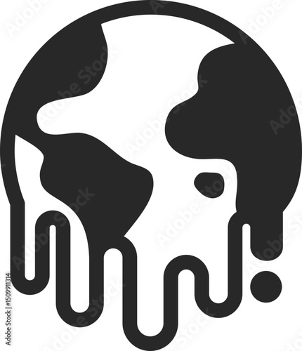 Melting planet Earth symbolizing climate crisis, global warming, and environmental collapse, solid icon vector.