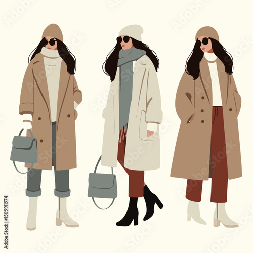 illustration of women in winter clothes