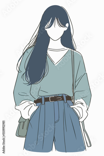 illustration of woman with Korean fashion style