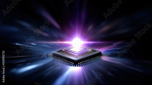 AI Data Chip Floating in Cyberspace with Glowing Circuits and Minimalist Digital Background