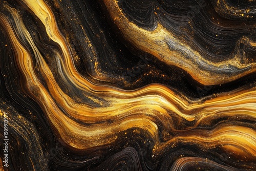 Abstract marbled design, gold and black