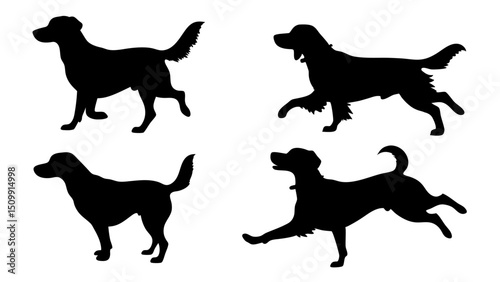 set of dog different pose silhouette vector