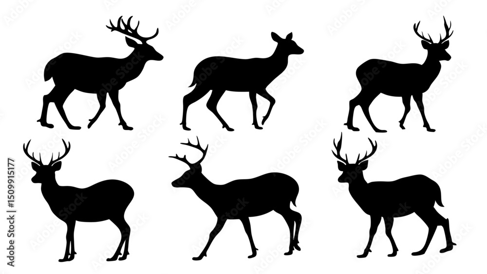 Obraz premium set of deer silhouette design vector art illustration