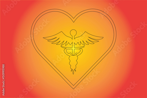 Golden heart with red wings flying symbol of love and romance vector illustration icon design emblem tattoo art decoration logo