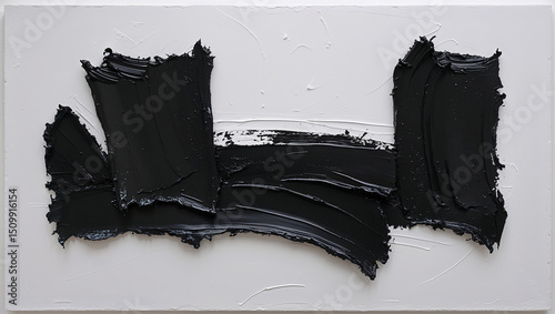 Black brushstrokes painting dominating white canvas in abstract art