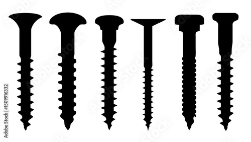 Set of black various screws vector silhouette