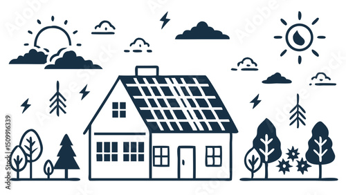 A cozy solar panel home harnesses sunshine amidst nature symbolizing sustainability and a clean environment