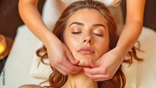 A skilled beautician performing a face-lifting massage on a beautiful young woman in a luxurious beauty spa salon. Suitable for marketing or business purposes