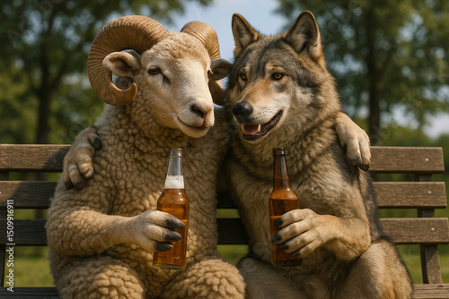the wolf and the ram are drinking together