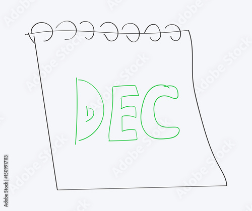 Hand drawn illustration. December calendar element decorative outline style.
