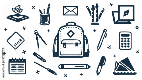 Backpack pencils and planner tools for academic success and bright futures for the students of tomorrow