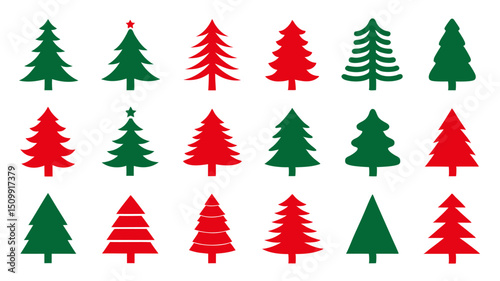 set of red and green christmas tree vector.