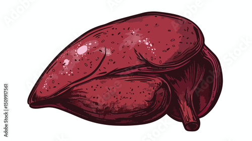 Hand-drawn Vector Illustration of Human Liver Organ Anatomy for Medical, Scientific, and Educational